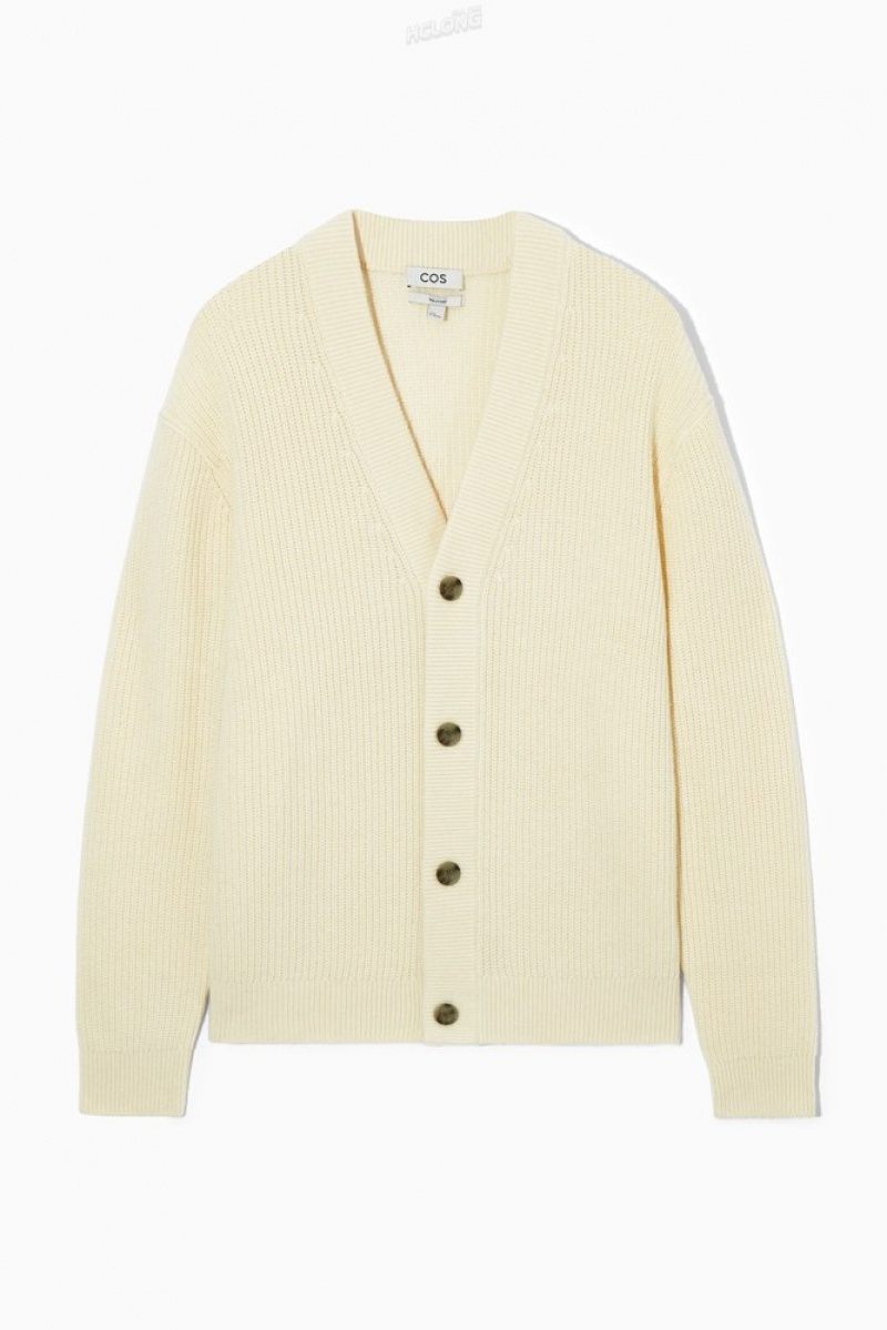 Cream COS Ribbed Wool And Cashmere Cardigan | YU45-E3CR