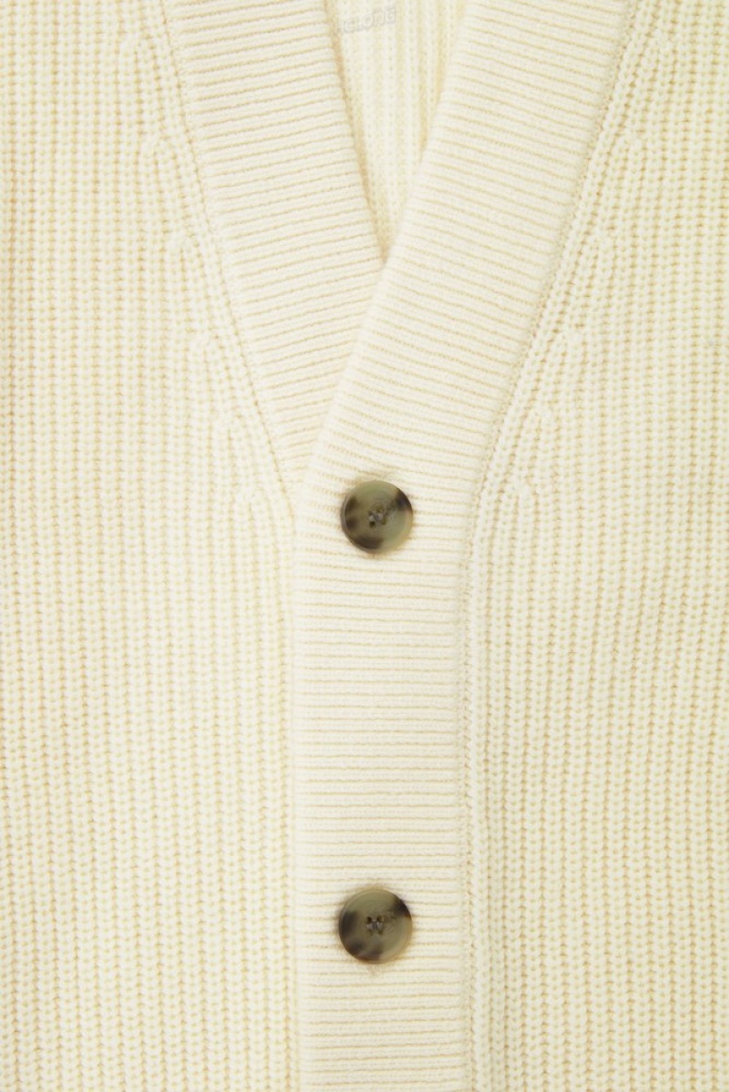 Cream COS Ribbed Wool And Cashmere Cardigan | YU45-E3CR