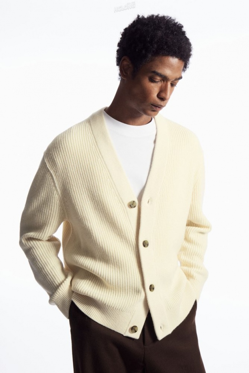 Cream COS Ribbed Wool And Cashmere Cardigan | YU45-E3CR