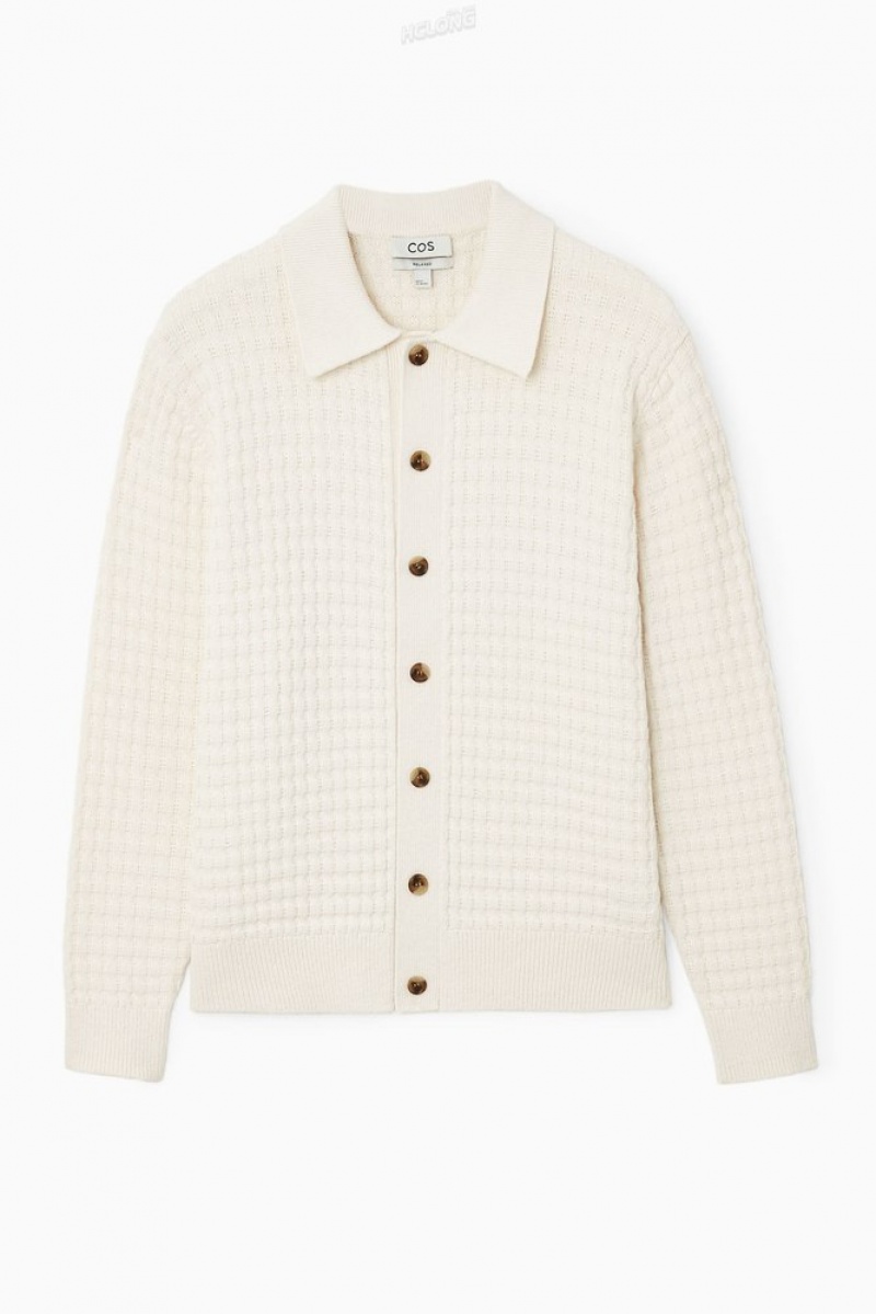 Cream COS Textured Knitted Cardigan | YX25-N2WB