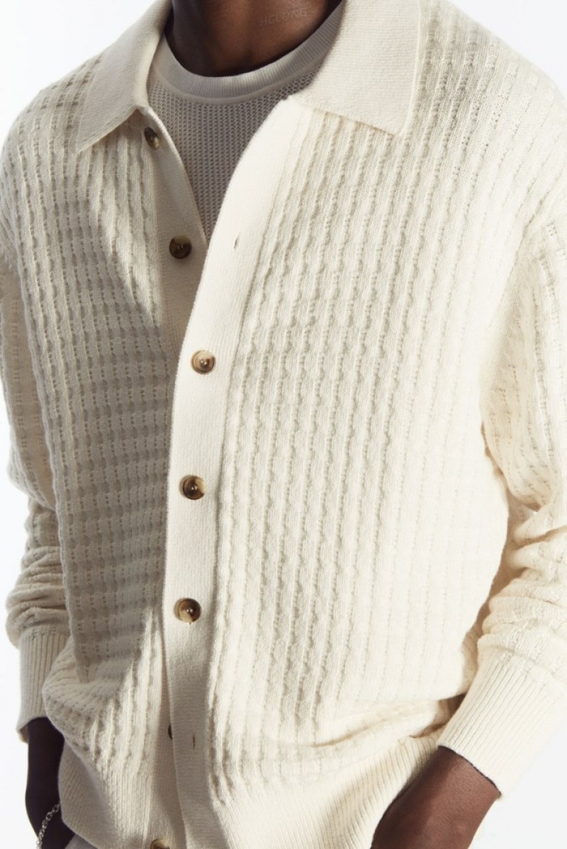 Cream COS Textured Knitted Cardigan | YX25-N2WB