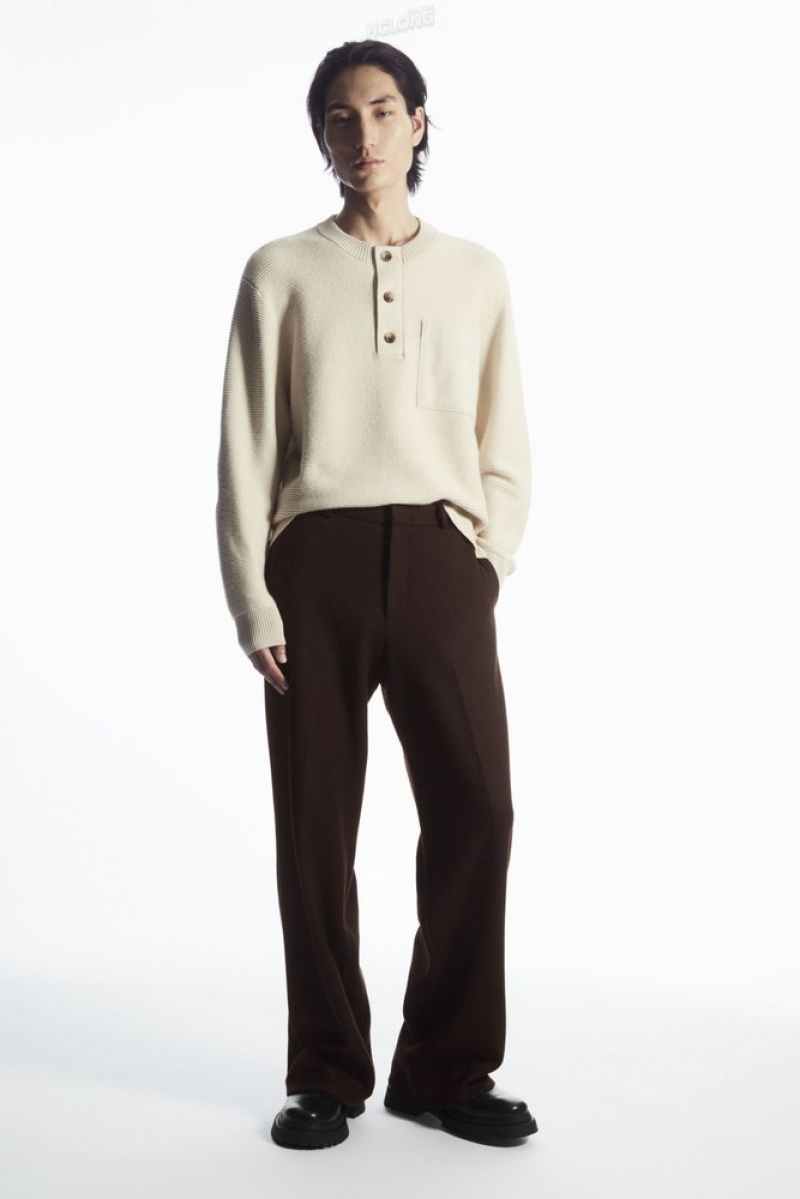 Cream COS Waffle-Knit Henley Jumper | WF09-W5LB