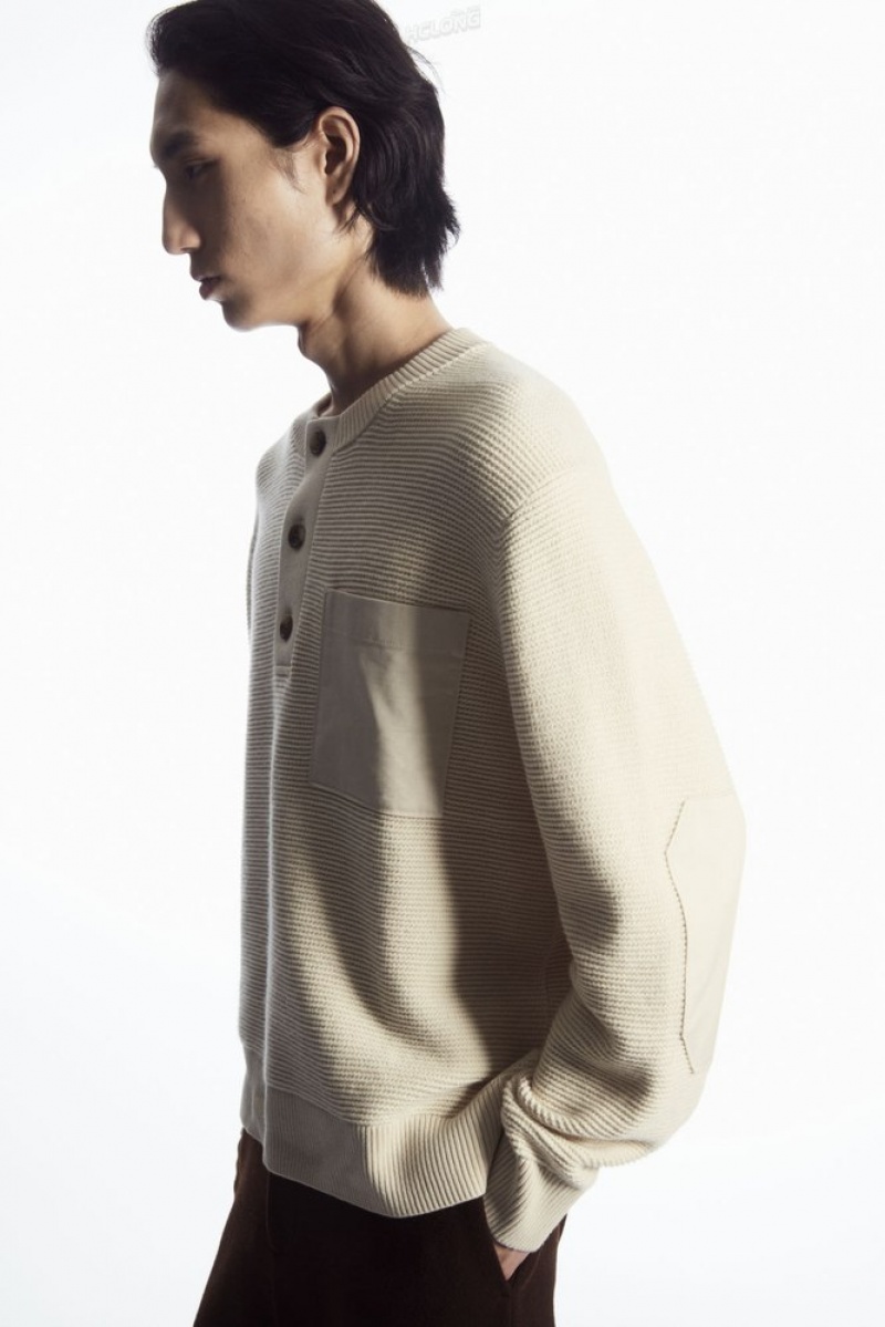 Cream COS Waffle-Knit Henley Jumper | WF09-W5LB