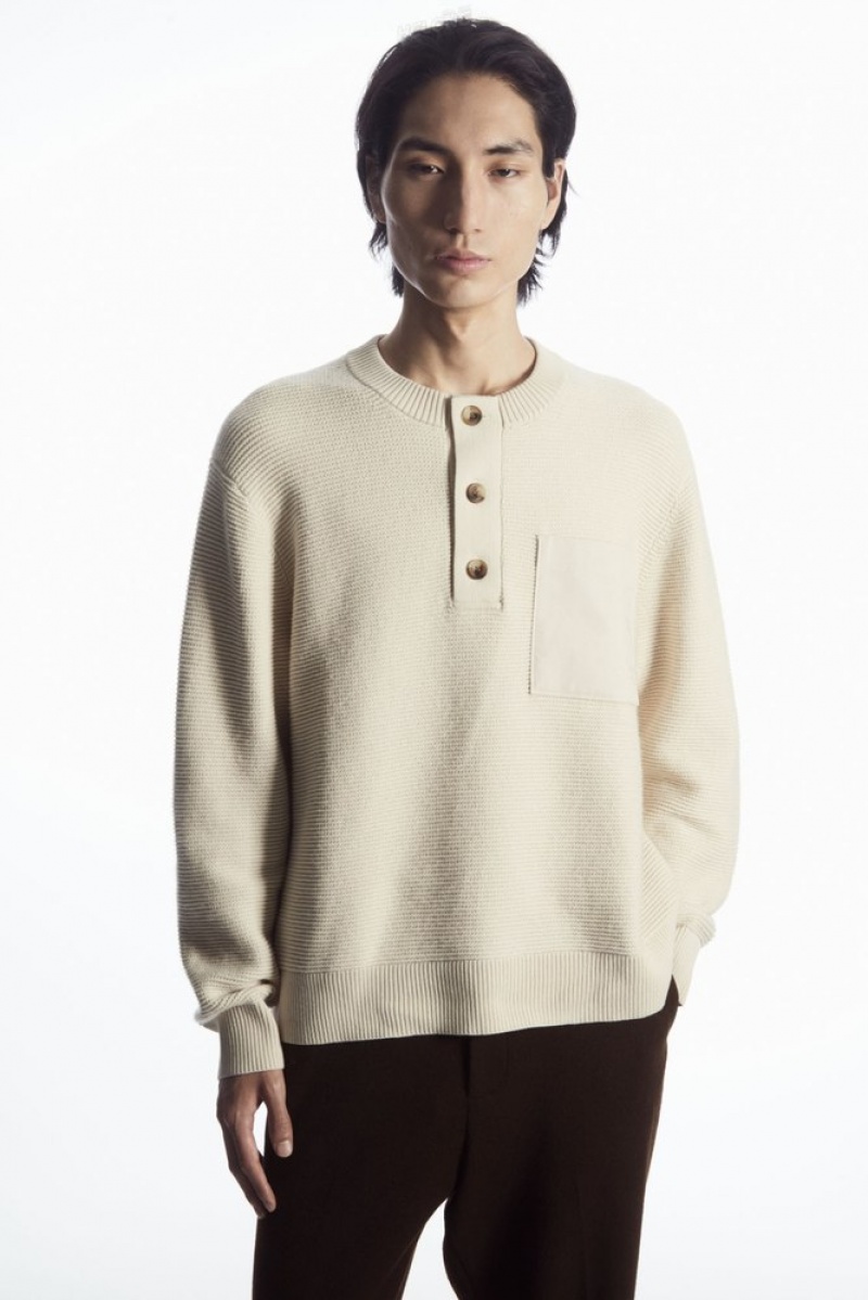 Cream COS Waffle-Knit Henley Jumper | WF09-W5LB