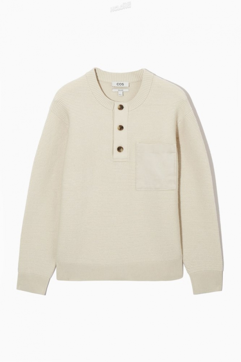 Cream COS Waffle-Knit Henley Jumper | WF09-W5LB