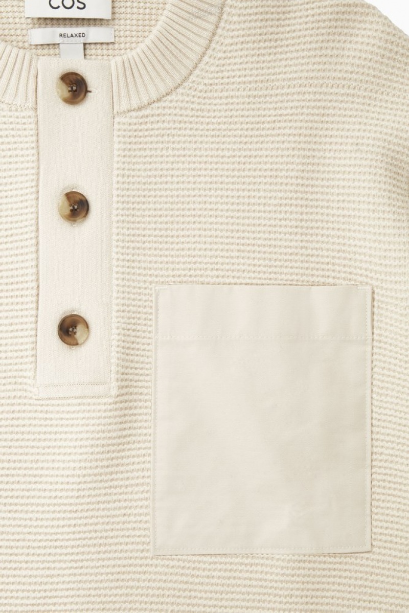 Cream COS Waffle-Knit Henley Jumper | WF09-W5LB