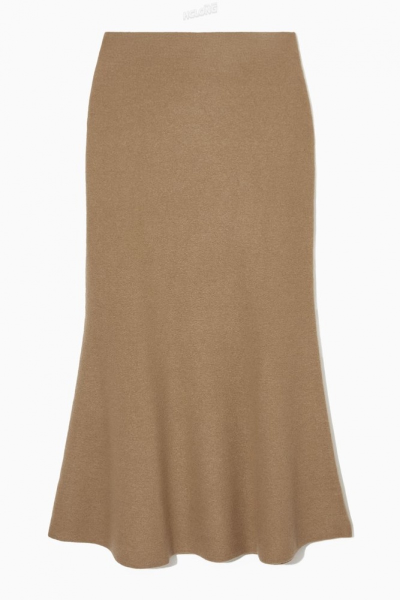 Dark Beige COS Flared Merino Wool Maxi Skirt | GD22-A4CA