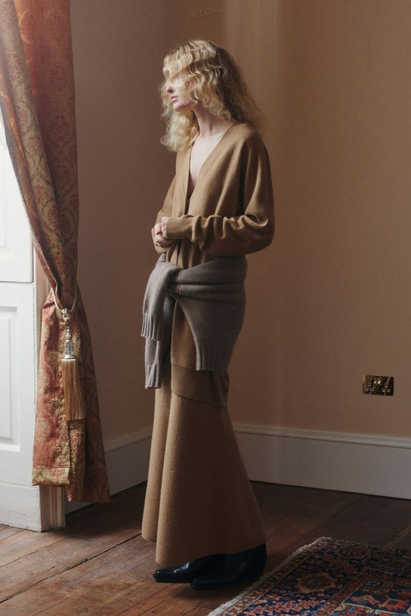 Dark Beige COS Flared Merino Wool Maxi Skirt | GD22-A4CA