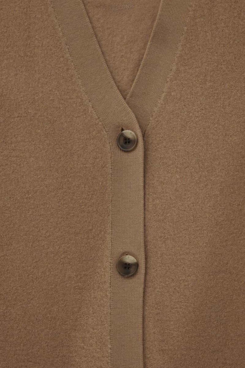 Dark Beige COS Longline Merino Wool Cardigan | OC61-C5ZB