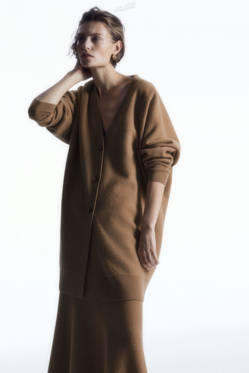 Dark Beige COS Longline Merino Wool Cardigan | OC61-C5ZB