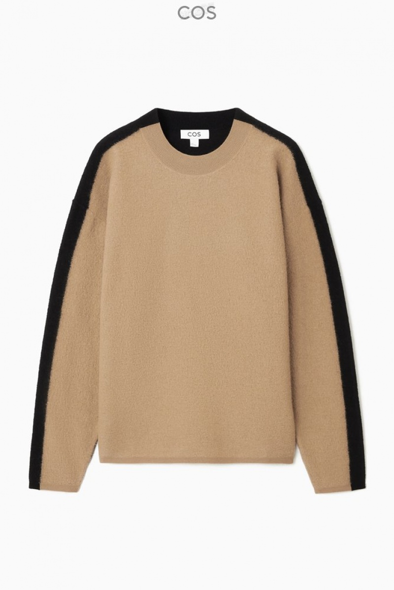 Dark Beige / Black COS Two-Tone Boiled Merino Wool Sweater | TH30-U9QM