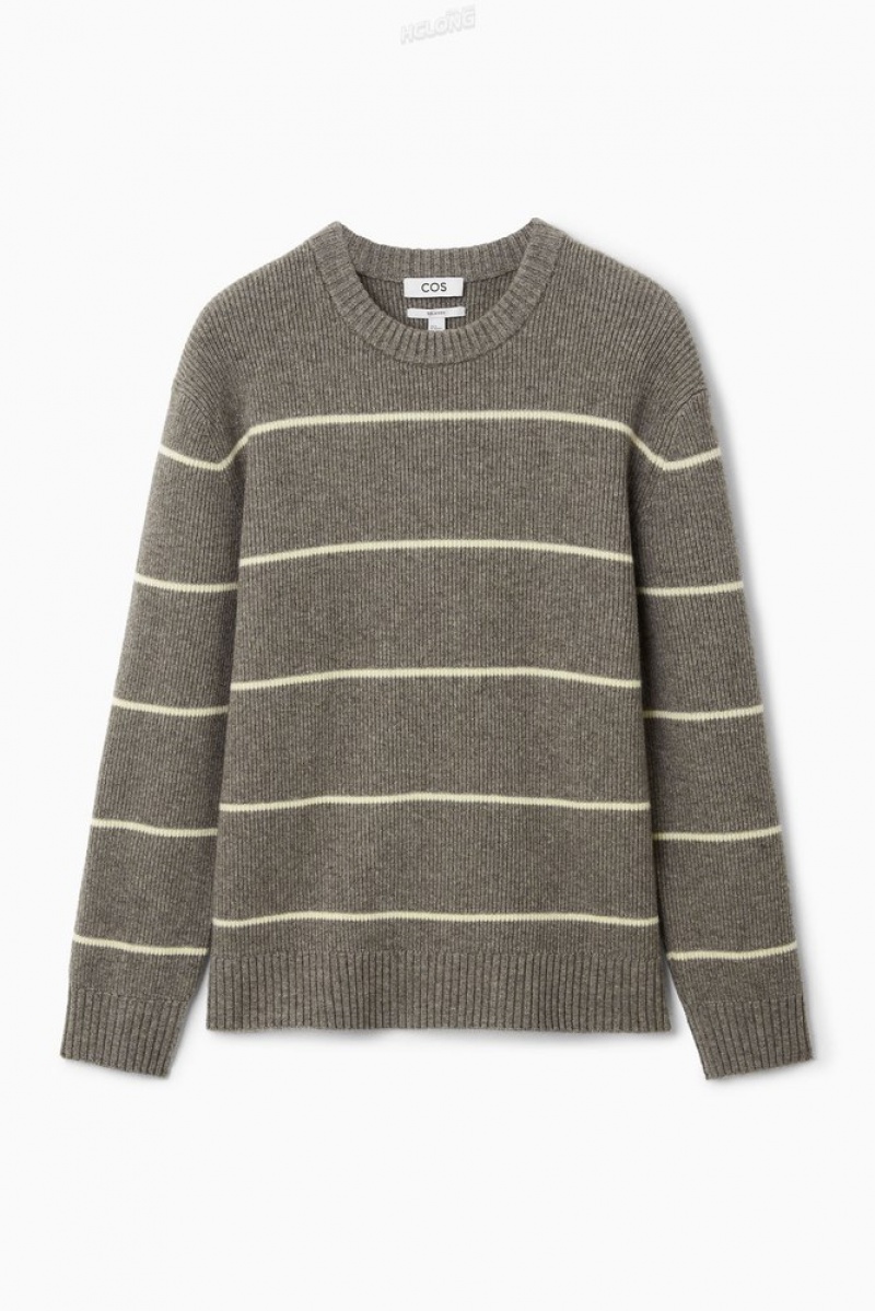 Dark Beige / Striped COS Striped Wool And Yak-Blend Jumper | JE30-R8IC