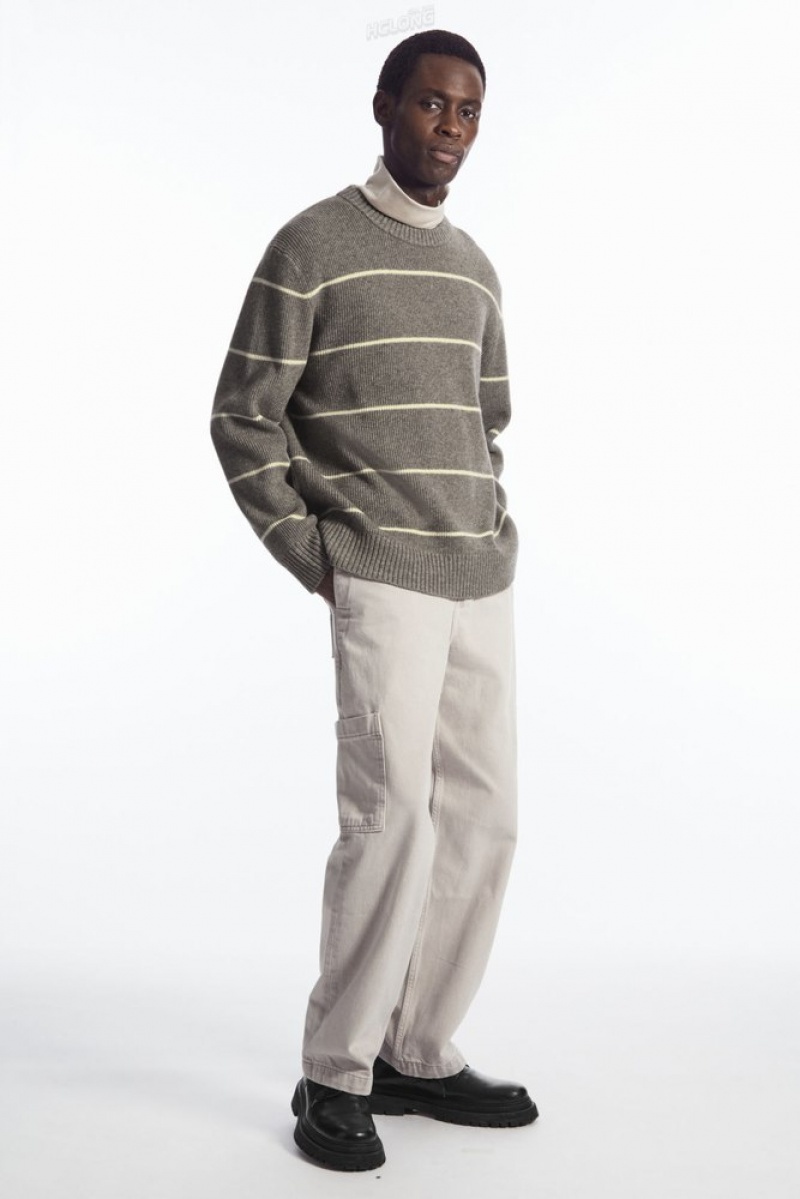 Dark Beige / Striped COS Striped Wool And Yak-Blend Sweater | SR78-B1PJ