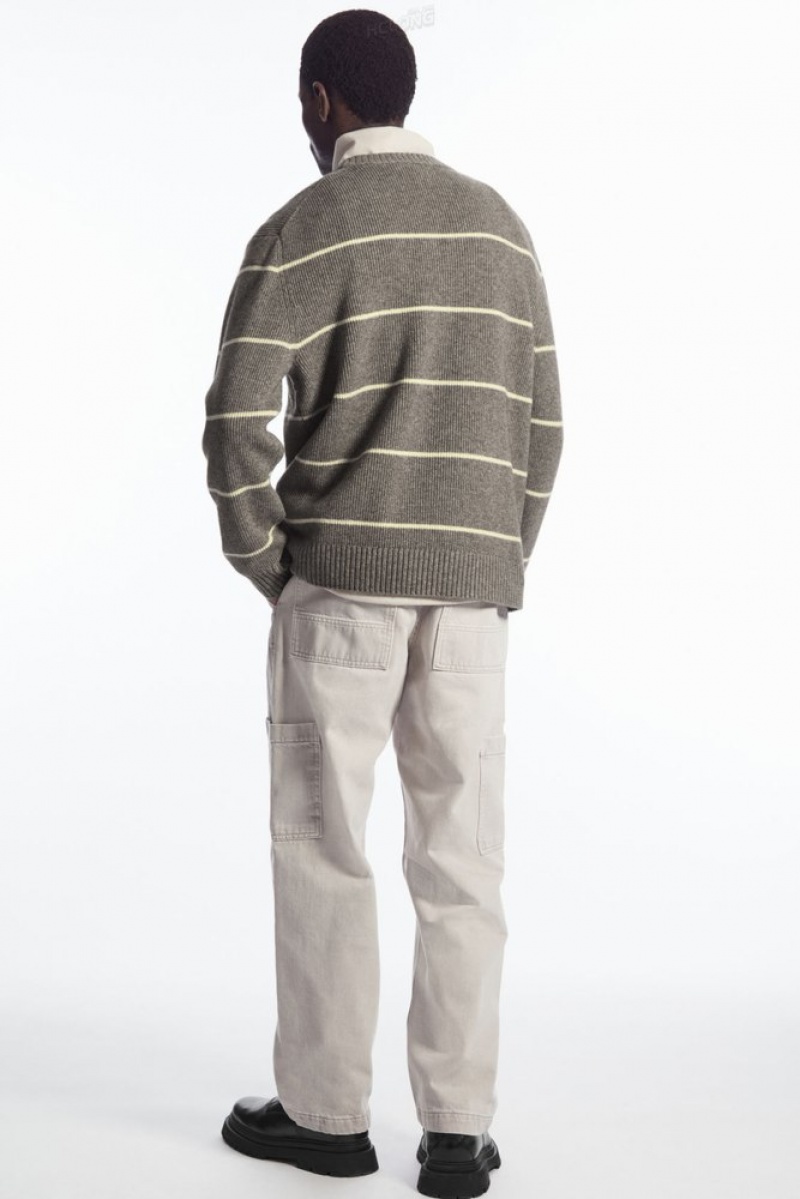 Dark Beige / Striped COS Striped Wool And Yak-Blend Sweater | SR78-B1PJ