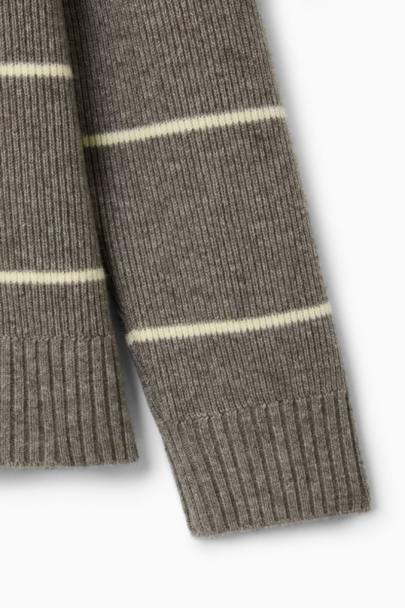 Dark Beige / Striped COS Striped Wool And Yak-Blend Sweater | SR78-B1PJ