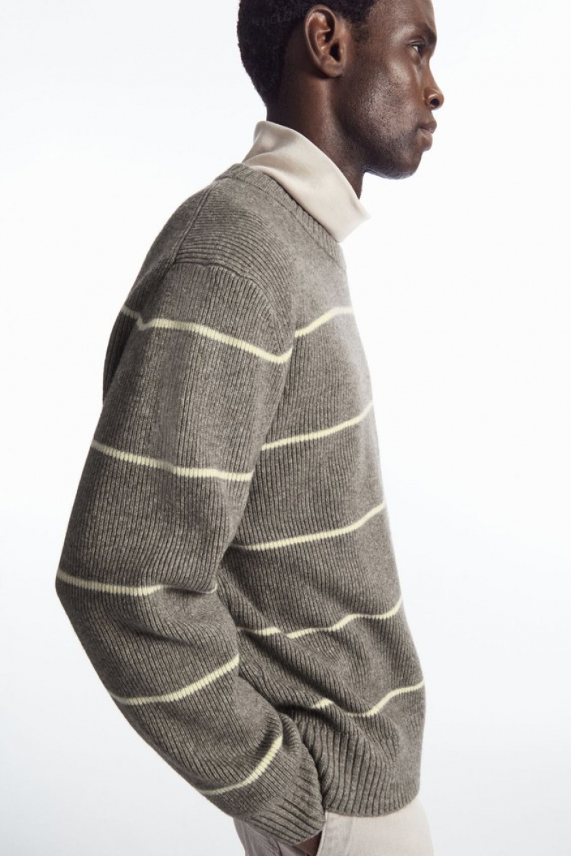 Dark Beige / Striped COS Striped Wool And Yak-Blend Sweater | SR78-B1PJ