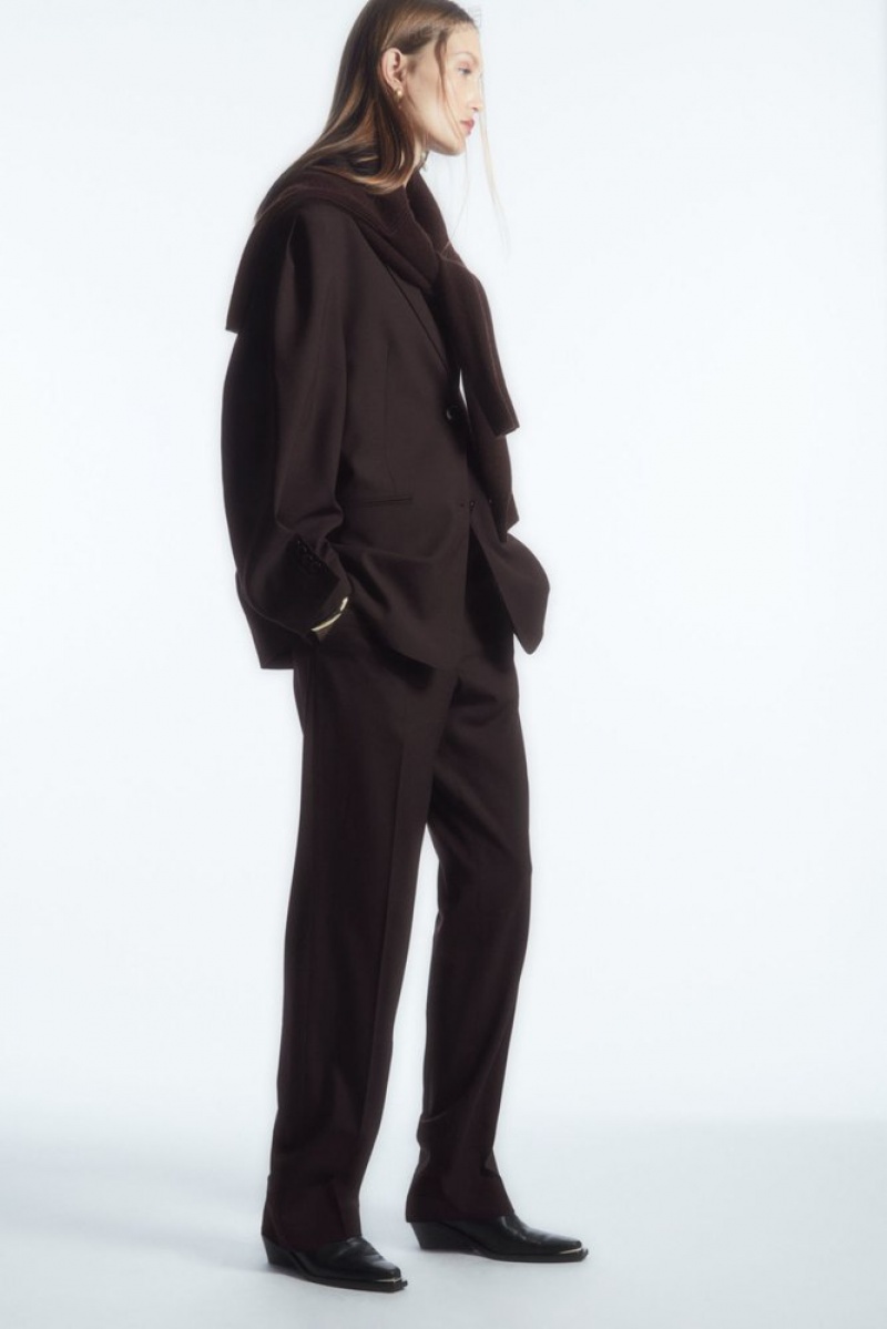 Dark Brown COS Low-Rise Tailored Wool Trousers | XT20-U2GQ