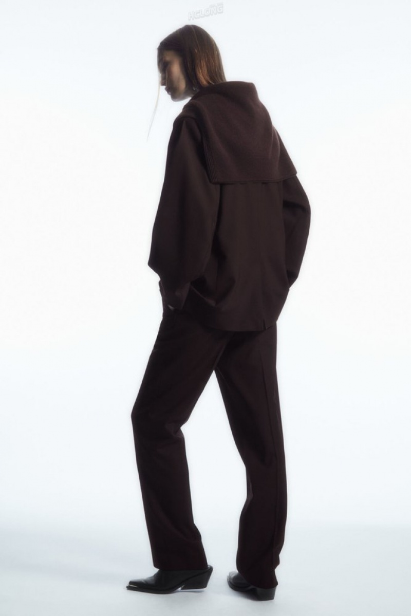 Dark Brown COS Low-Rise Tailored Wool Trousers | XT20-U2GQ