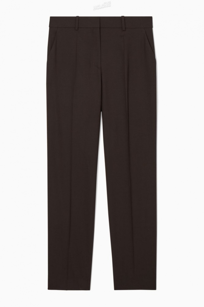 Dark Brown COS Low-Rise Tailored Wool Trousers | XT20-U2GQ