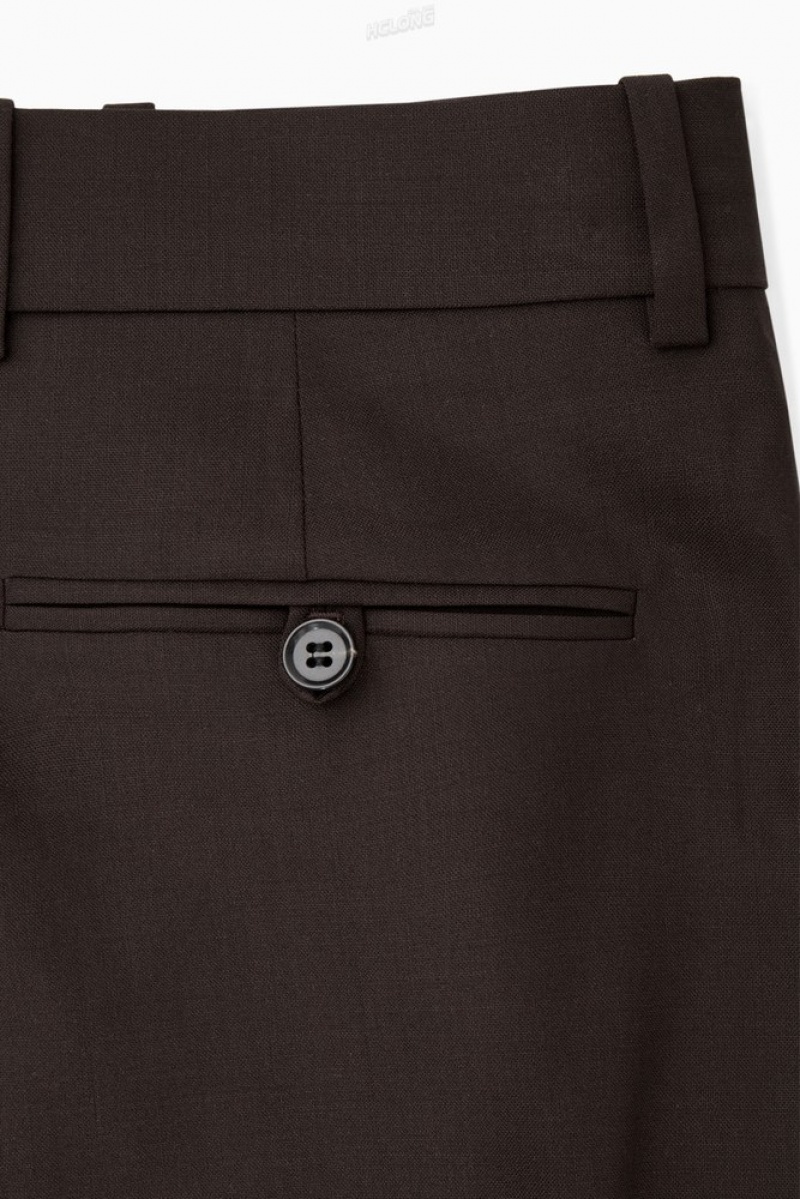 Dark Brown COS Low-Rise Tailored Wool Trousers | XT20-U2GQ