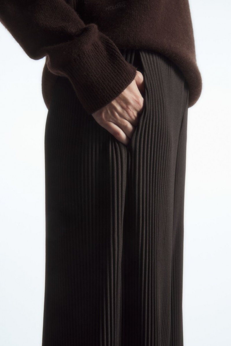 Dark Brown COS Pleated Wide-Leg Pants | GP87-D6DO