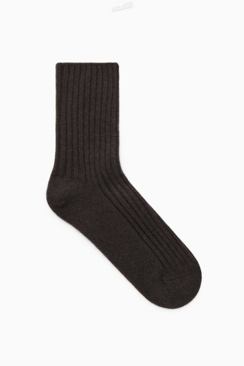 Dark Brown COS Ribbed Cashmere Socks | LW10-U9RP