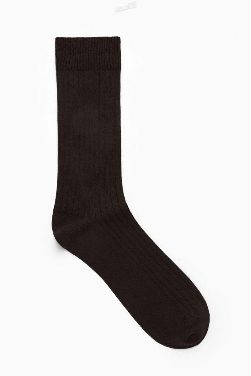 Dark Brown COS Ribbed Wool Socks | OL61-W2TK