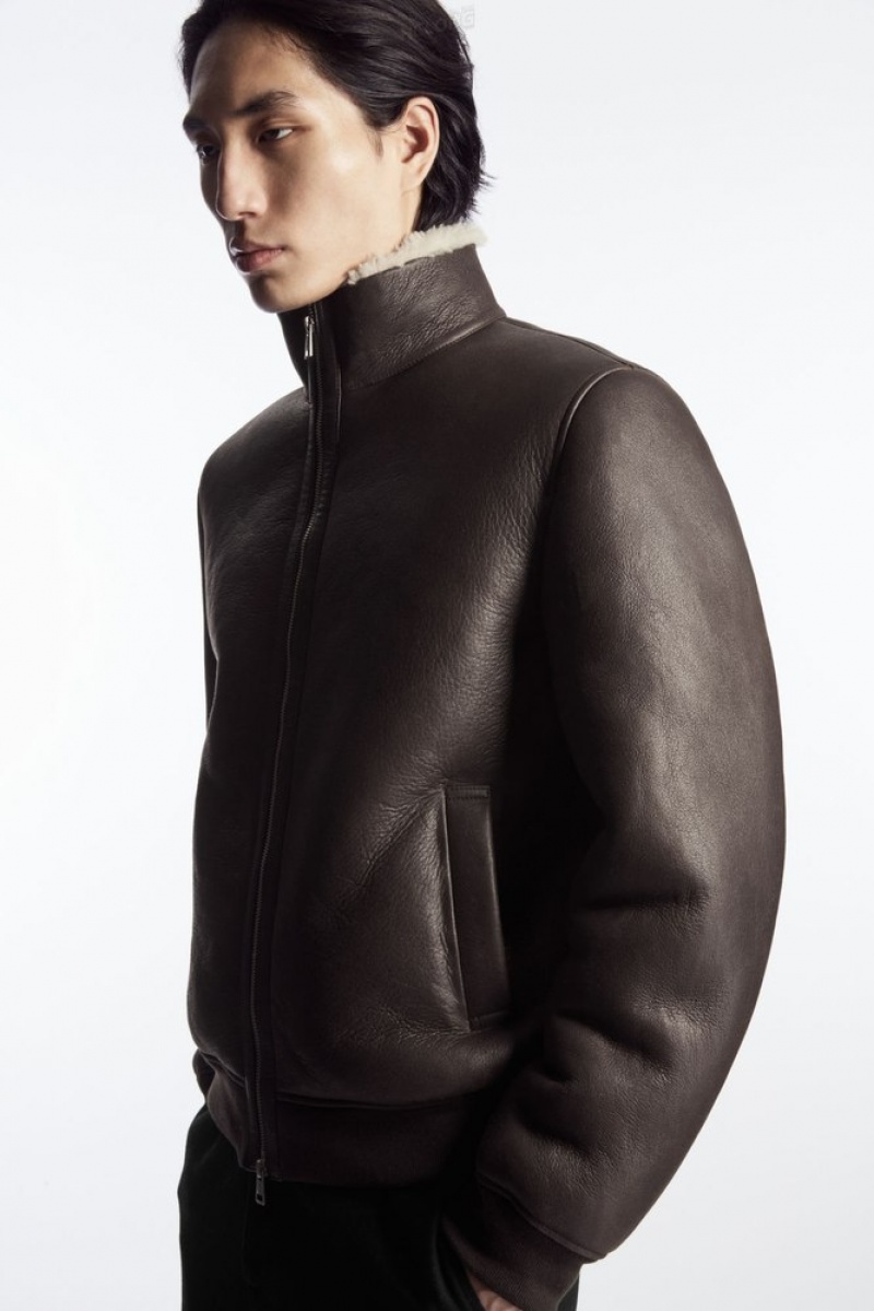 Dark Brown COS Shearling Bomber Jacket | SQ49-R9CU