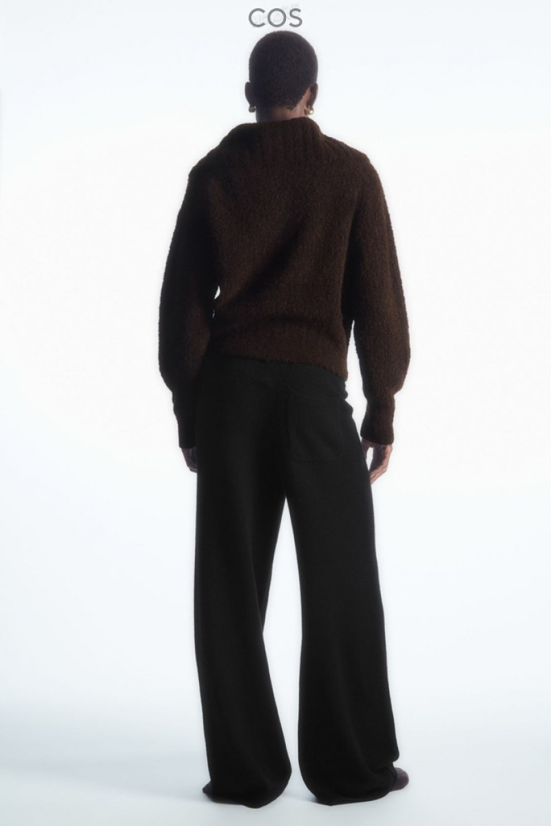 Dark Brown COS Spread-Collar Textured Alpaca Cardigan | JJ10-B3BE