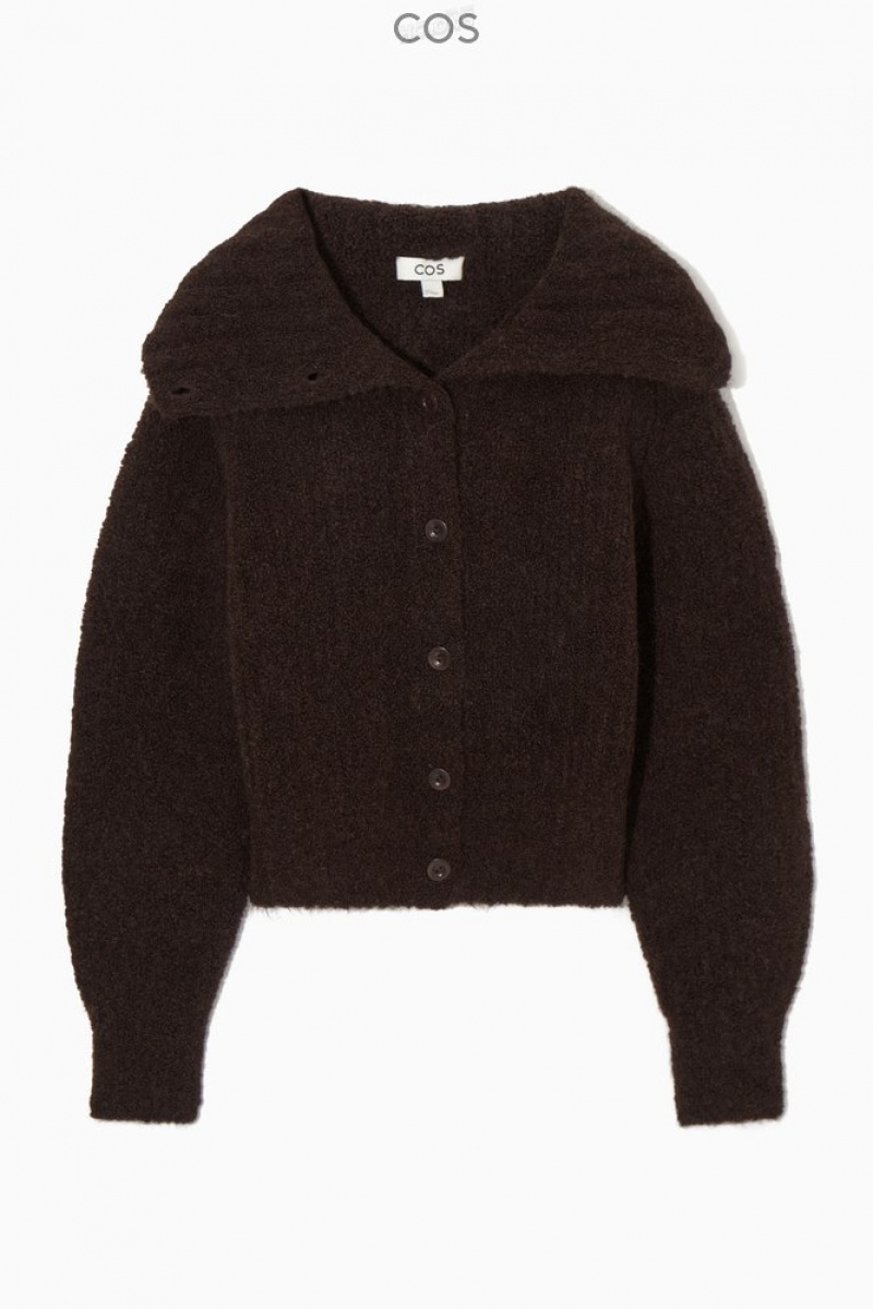 Dark Brown COS Spread-Collar Textured Alpaca Cardigan | JJ10-B3BE