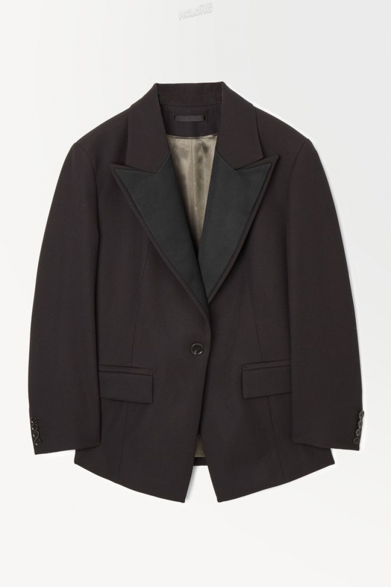 Dark Brown COS The Satin-Lapel Tuxedo Jacket | RQ21-S3FD