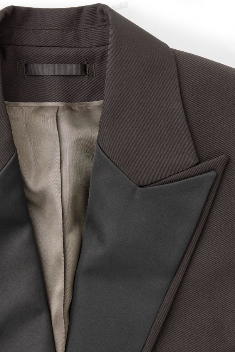 Dark Brown COS The Satin-Lapel Tuxedo Jacket | RQ21-S3FD