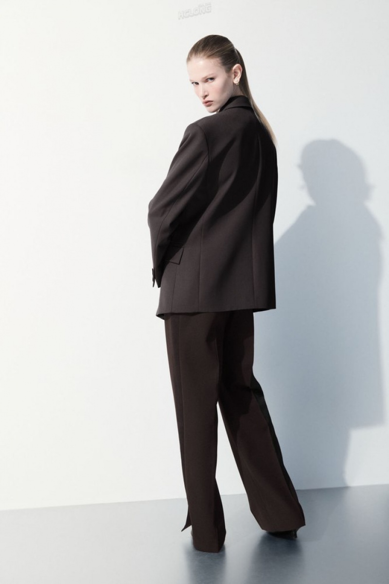 Dark Brown COS The Tuxedo-Stripe Trousers | TG09-H1SH