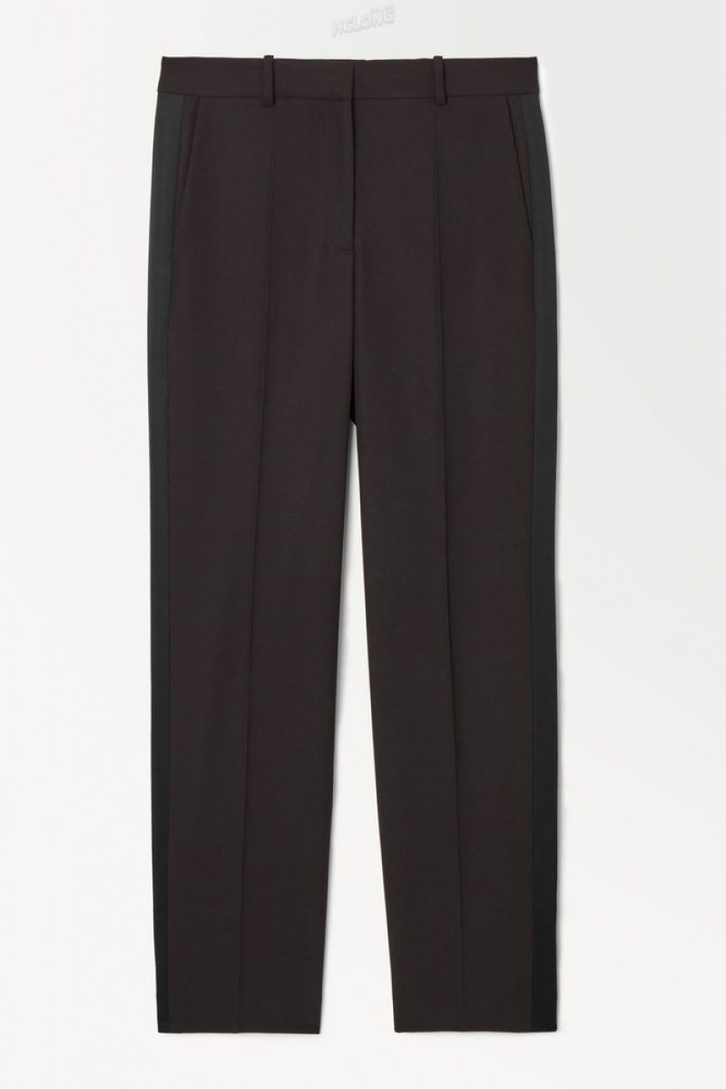 Dark Brown COS The Tuxedo-Stripe Trousers | TG09-H1SH