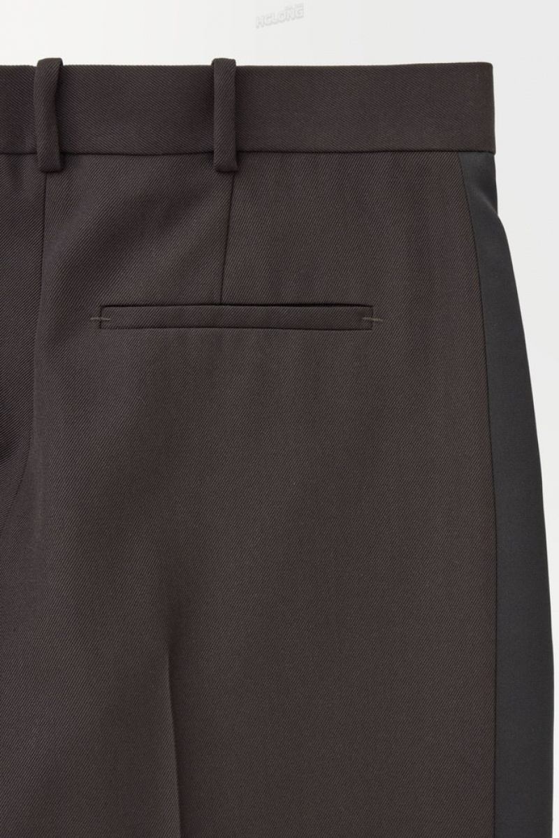 Dark Brown COS The Tuxedo-Stripe Trousers | TG09-H1SH