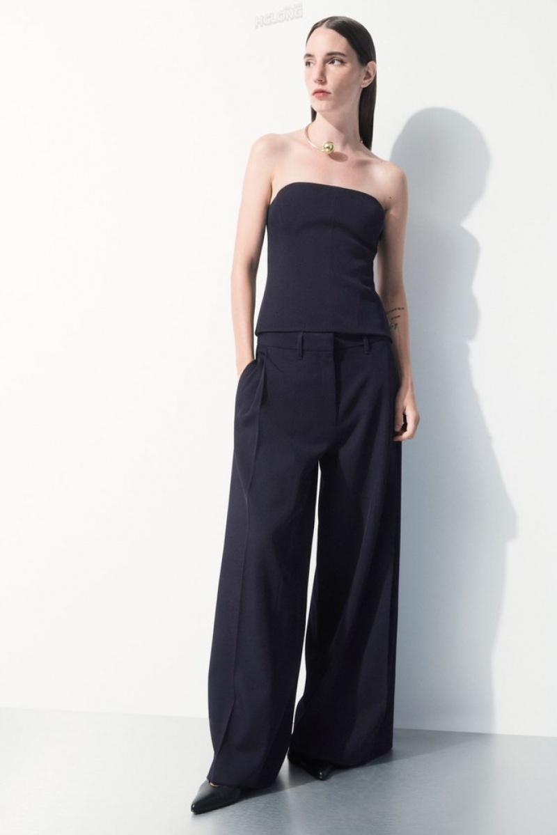 Dark Brown COS The Wide-Leg Wool Trousers | US92-T2FB