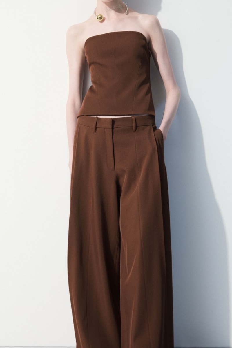 Dark Brown COS The Wide-Leg Wool Trousers | IX50-M0LD