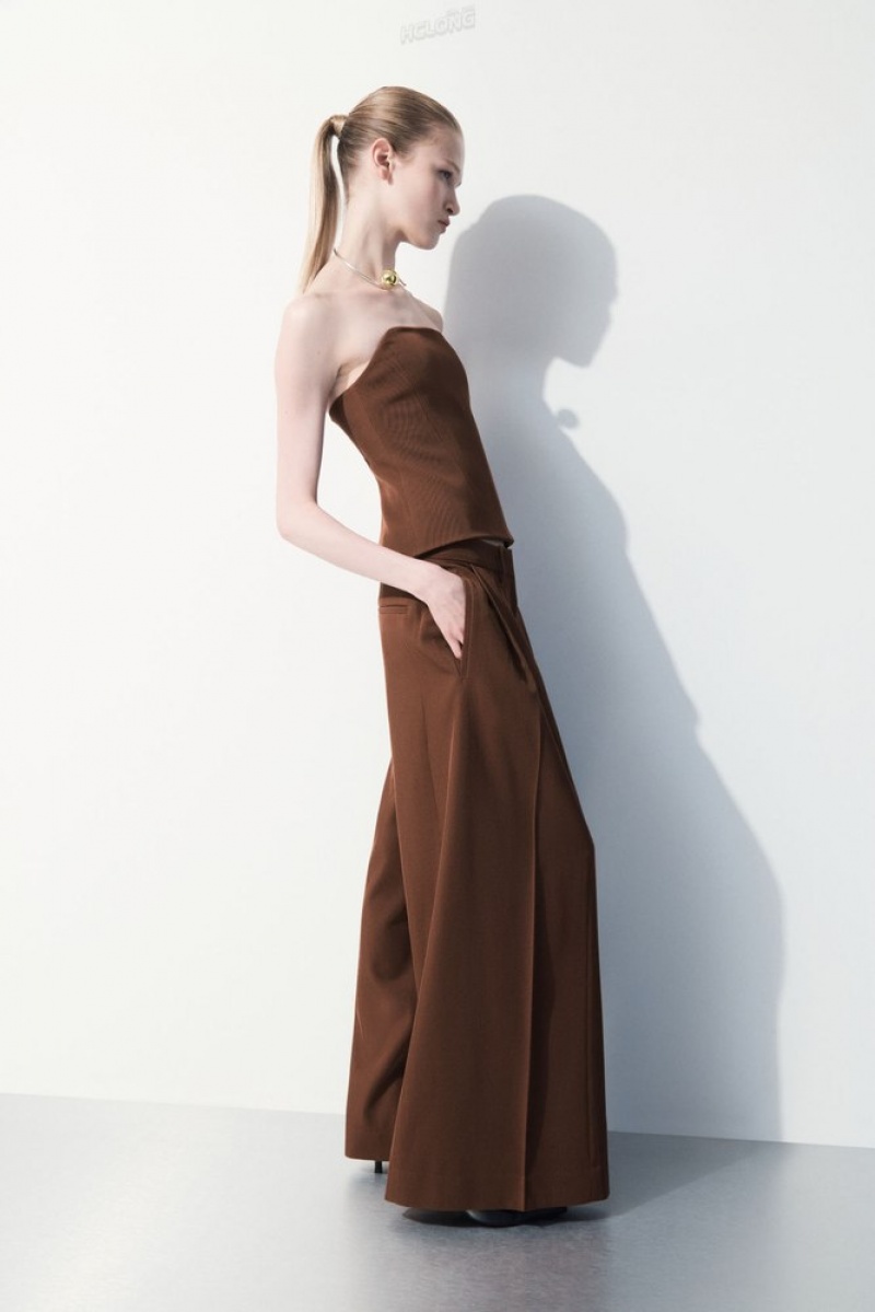 Dark Brown COS The Wide-Leg Wool Trousers | IX50-M0LD