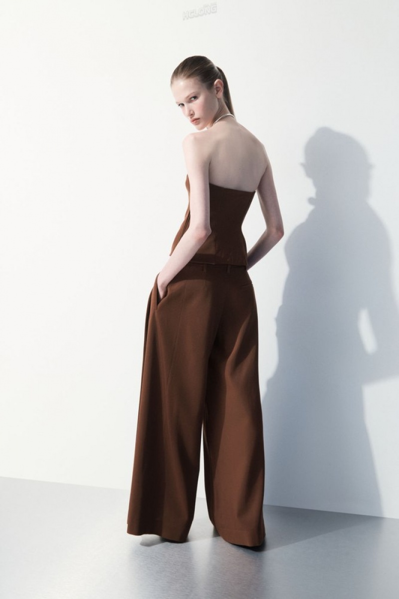 Dark Brown COS The Wide-Leg Wool Trousers | IX50-M0LD