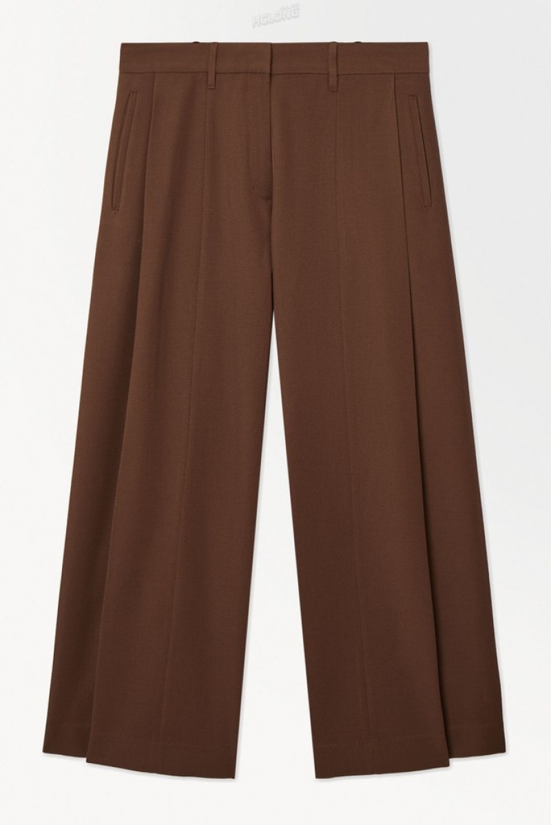 Dark Brown COS The Wide-Leg Wool Trousers | IX50-M0LD