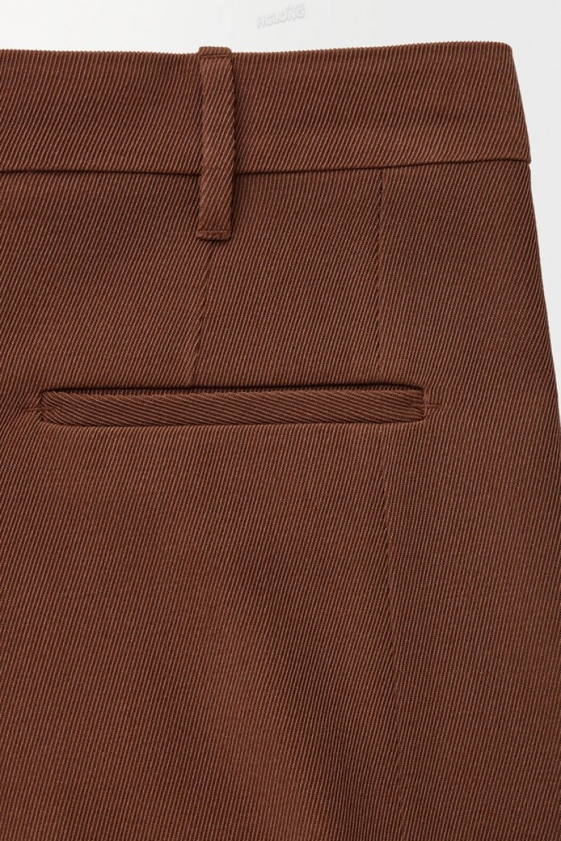 Dark Brown COS The Wide-Leg Wool Trousers | IX50-M0LD