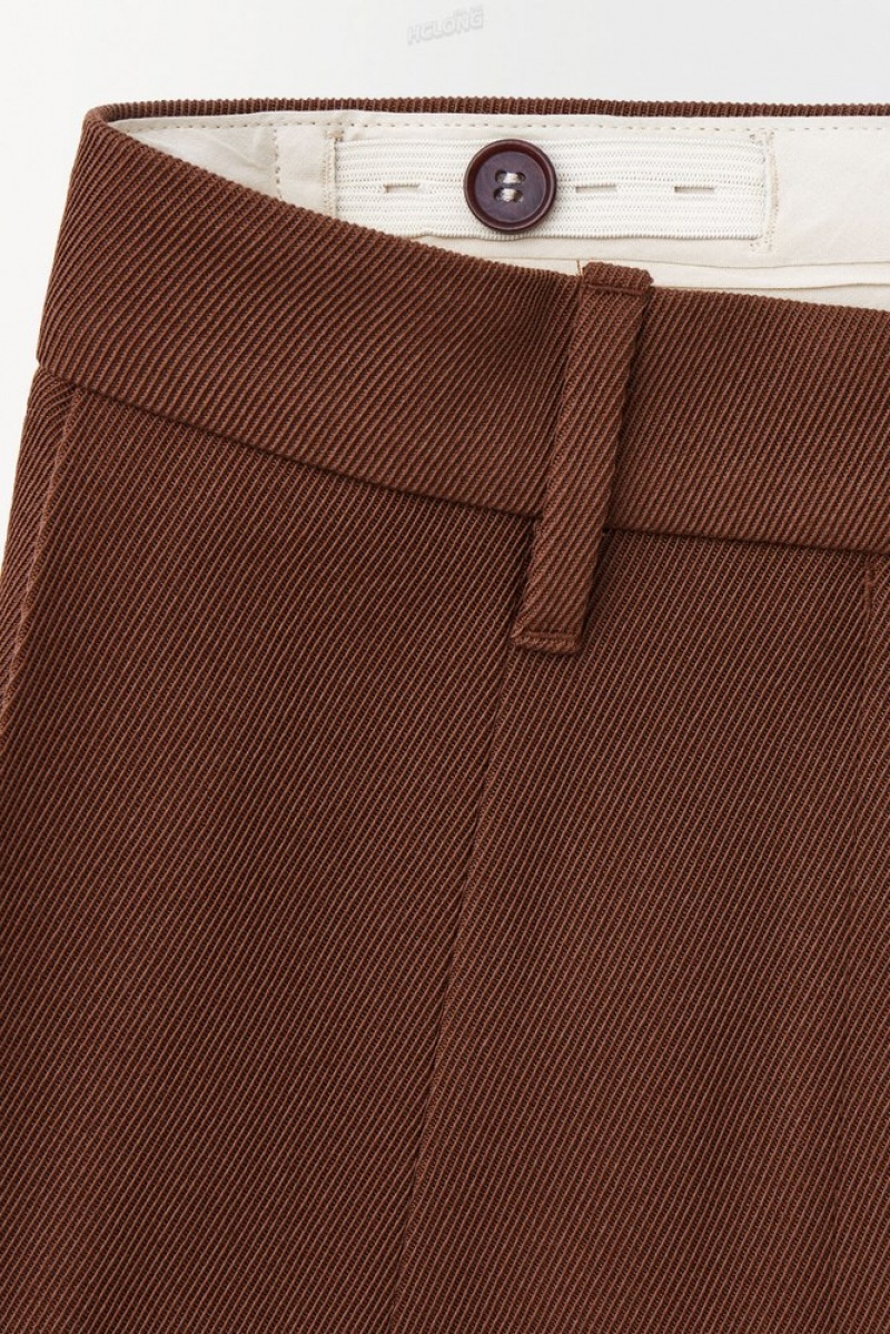 Dark Brown COS The Wide-Leg Wool Trousers | IX50-M0LD