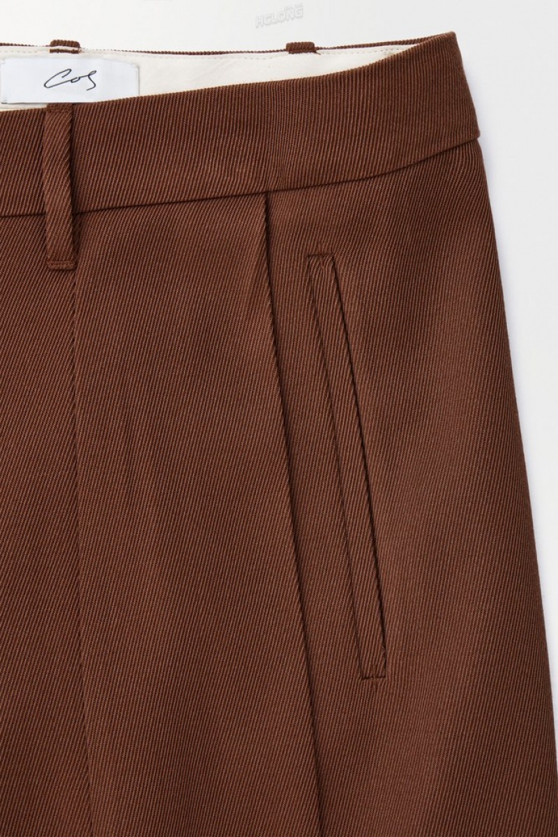 Dark Brown COS The Wide-Leg Wool Trousers | IX50-M0LD