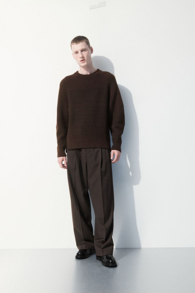 Dark Brown MéLange COS The Panelled Wool Jumper | GD33-G0NT