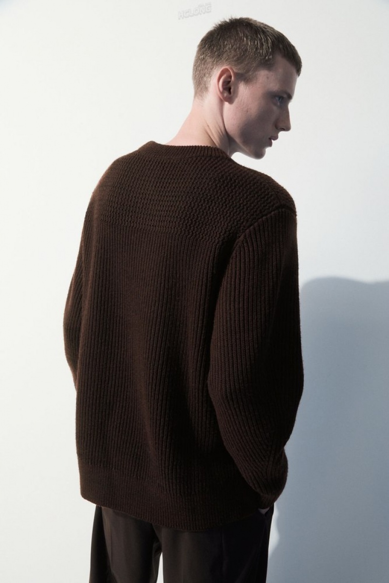 Dark Brown MéLange COS The Panelled Wool Jumper | GD33-G0NT