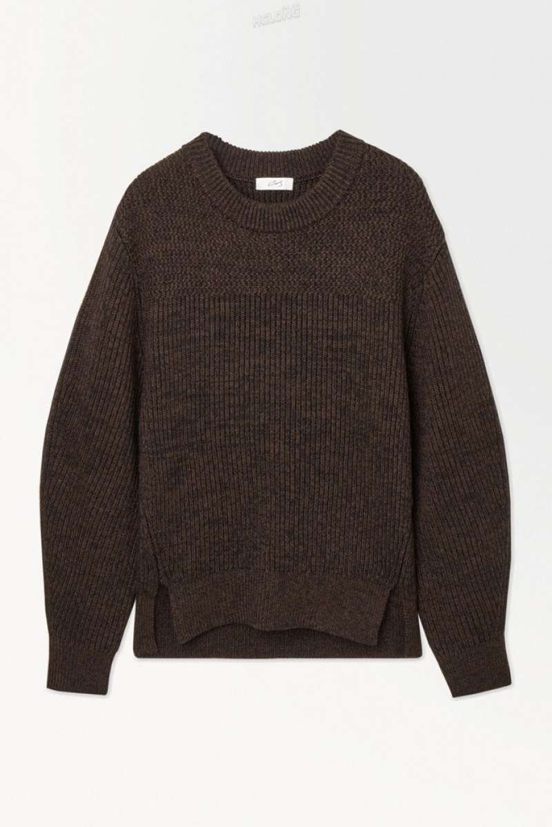 Dark Brown MéLange COS The Panelled Wool Jumper | GD33-G0NT