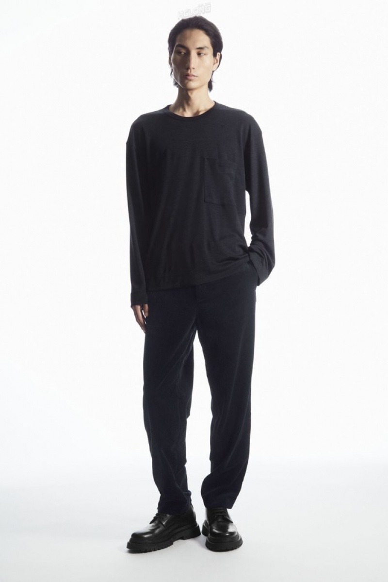 Dark Brown MéLange COS Wool-Blend Long-Sleeved T-Shirt | QS45-A1SV