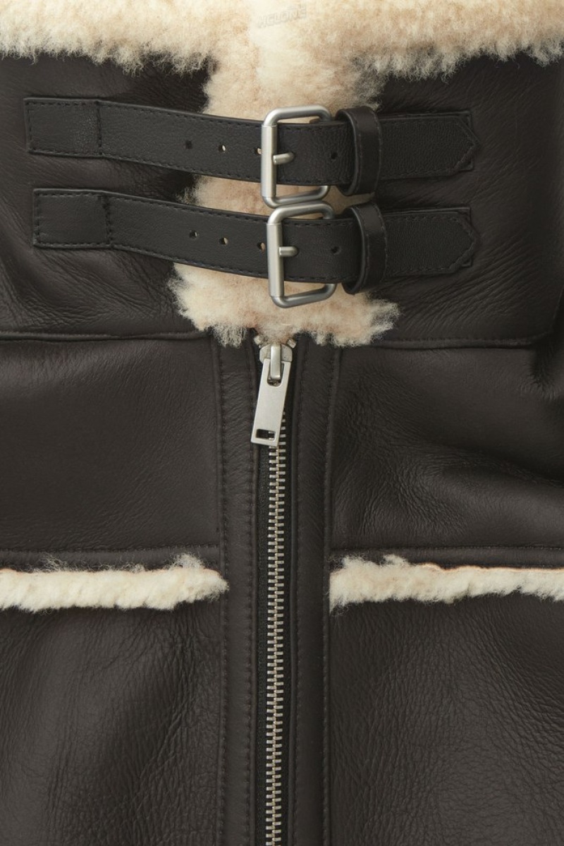 Dark Brown / Cream COS Cropped Shearling Jacket | GA62-C0ZV