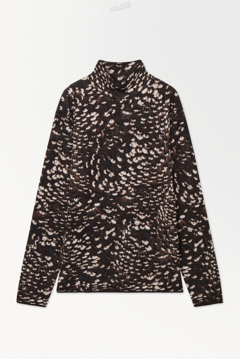 Dark Brown / Feather Print COS The Feather-Jacquard Jumper | TR06-R0UM