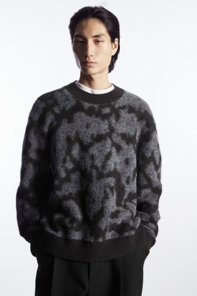 Dark Brown / Grey COS Animal-Jacquard Alpaca-Blend Jumper | JQ10-O0CN